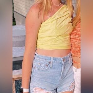 Zara Yellow One-Shoulder Tank